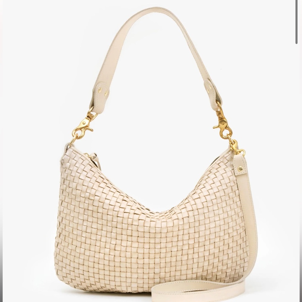Clare V Woven Leather Hobo Bag in Light Beige with Gold Hardware